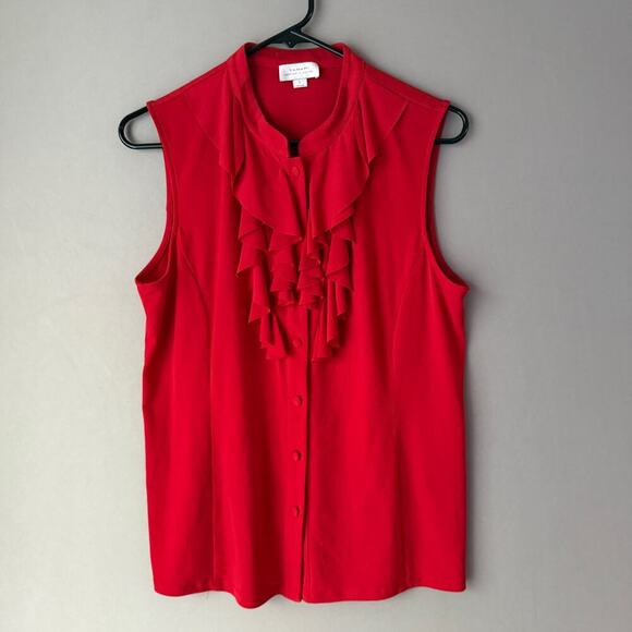 Tahari‎ Arthur S. Levine sz L red ruffle career sleeveless blouse top - Picture 1 of 8